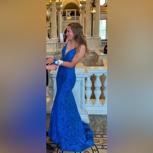 Selling royal blue long prom dress from Camille La Vie used once